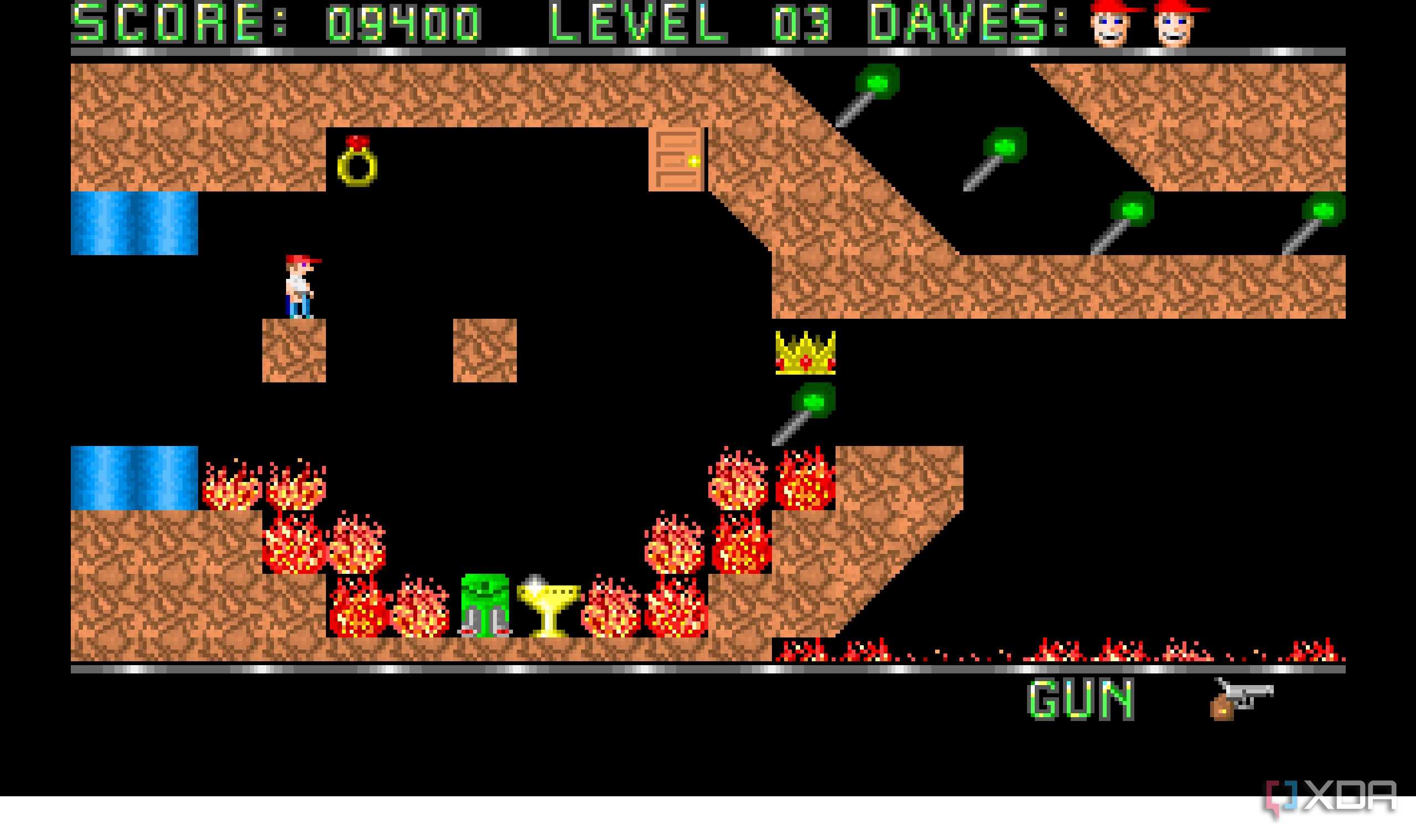 A screenshot from the 1988 DOS game, Dangerous Dave.