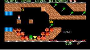 A screenshot from the 1988 DOS game, Dangerous Dave.