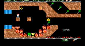 A screenshot from the 1988 DOS game, Dangerous Dave.