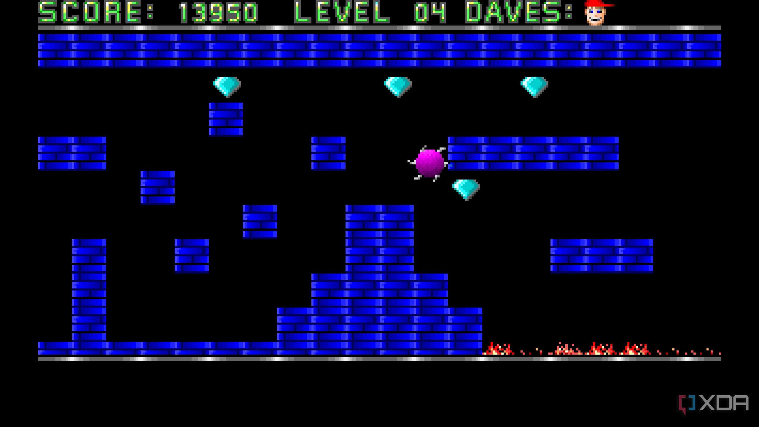 A screenshot from the 1988 DOS game, Dangerous Dave.