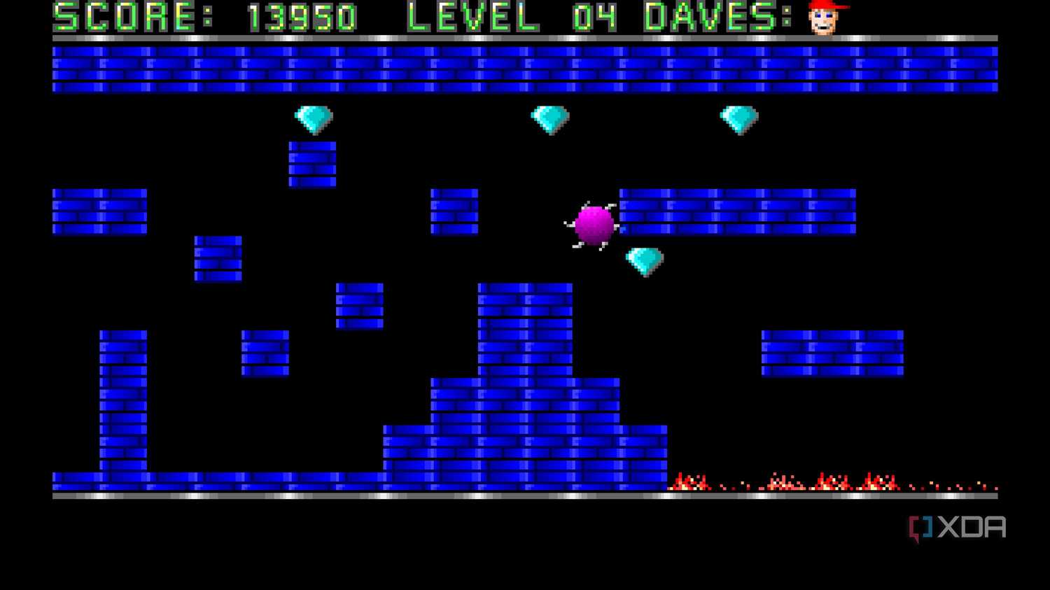 A screenshot from the 1988 DOS game, Dangerous Dave.