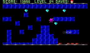 A screenshot from the 1988 DOS game, Dangerous Dave.