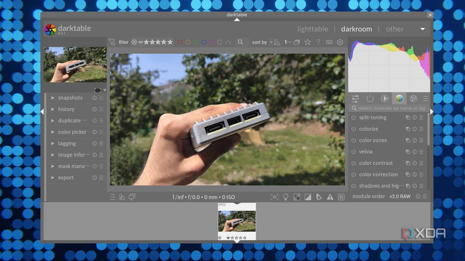 Editing an image in Darktable