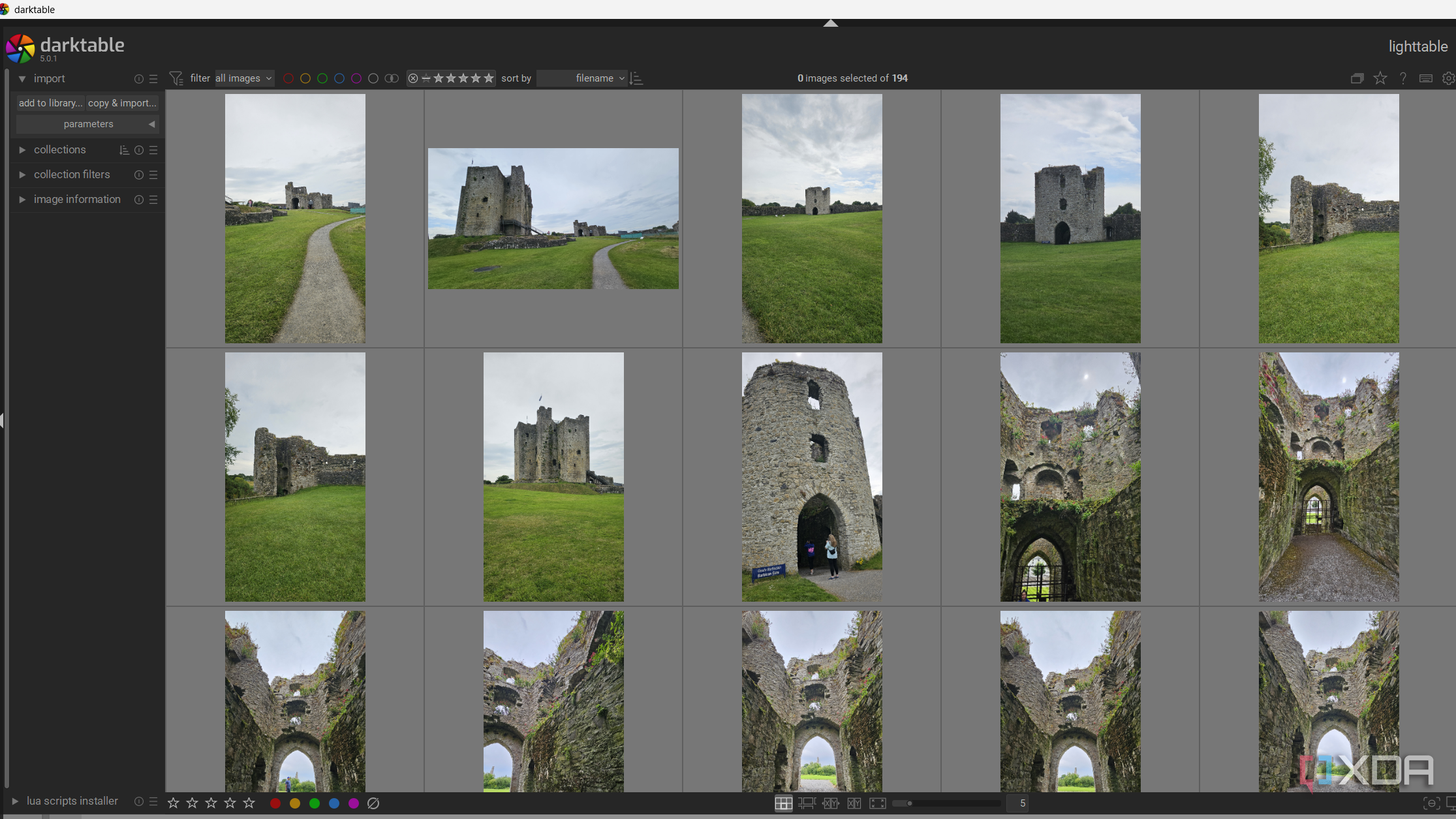 darktable with imported images