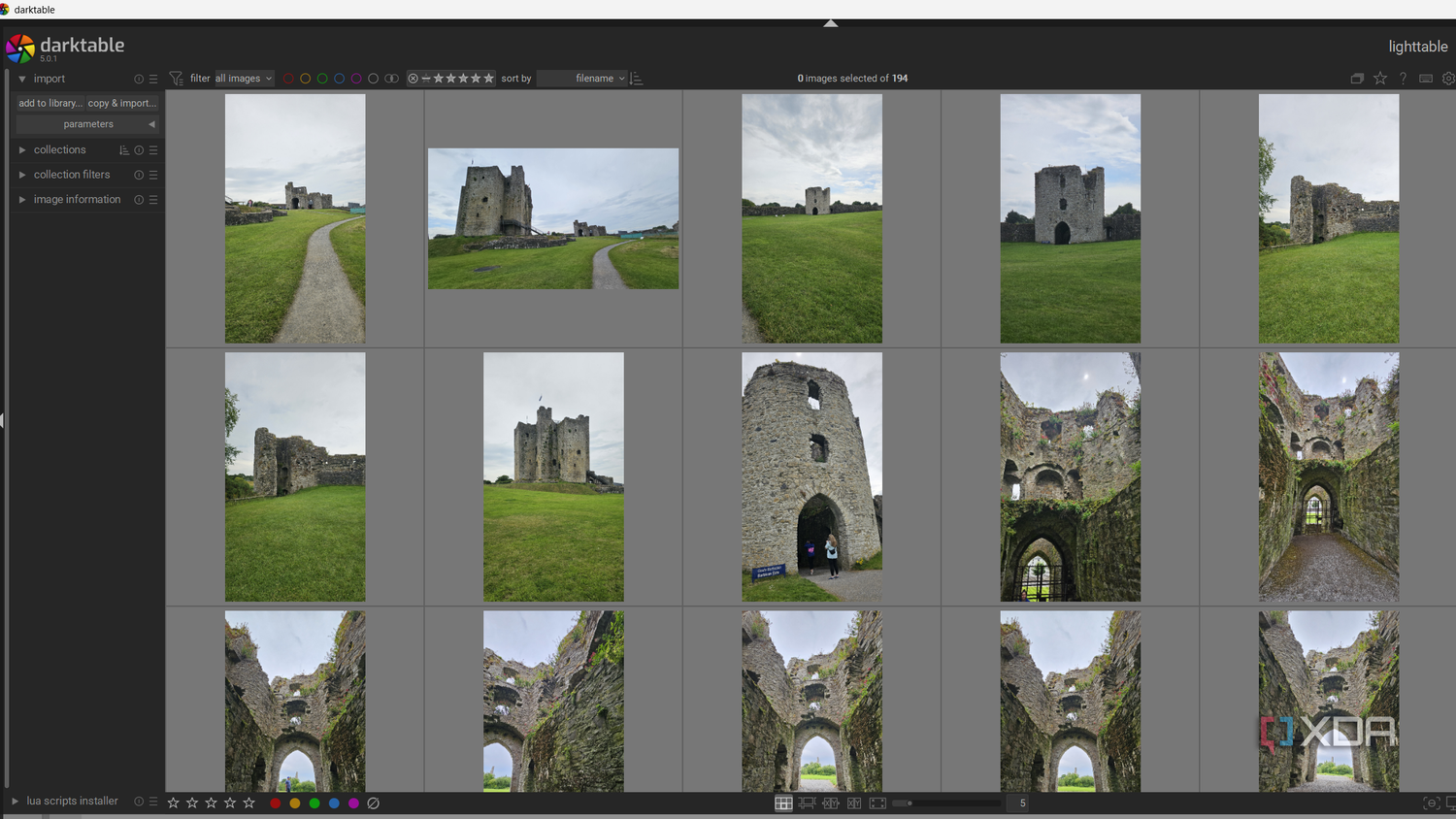 darktable with imported images