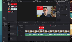 Screenshot of DaVinci Resolve's edit view showing a timeline with multiple tracks and an image overlaid on the main video track