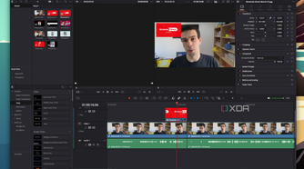 Screenshot of DaVinci Resolve's edit view showing a timeline with multiple tracks and an image overlaid on the main video track