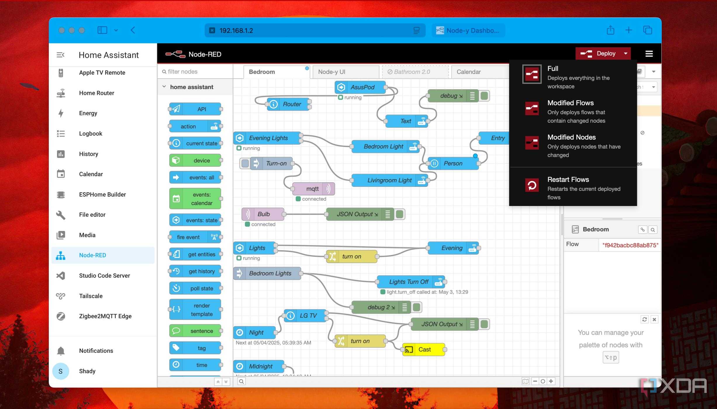 Deploy options for nodes and flows inside Node-RED in Home Assistant