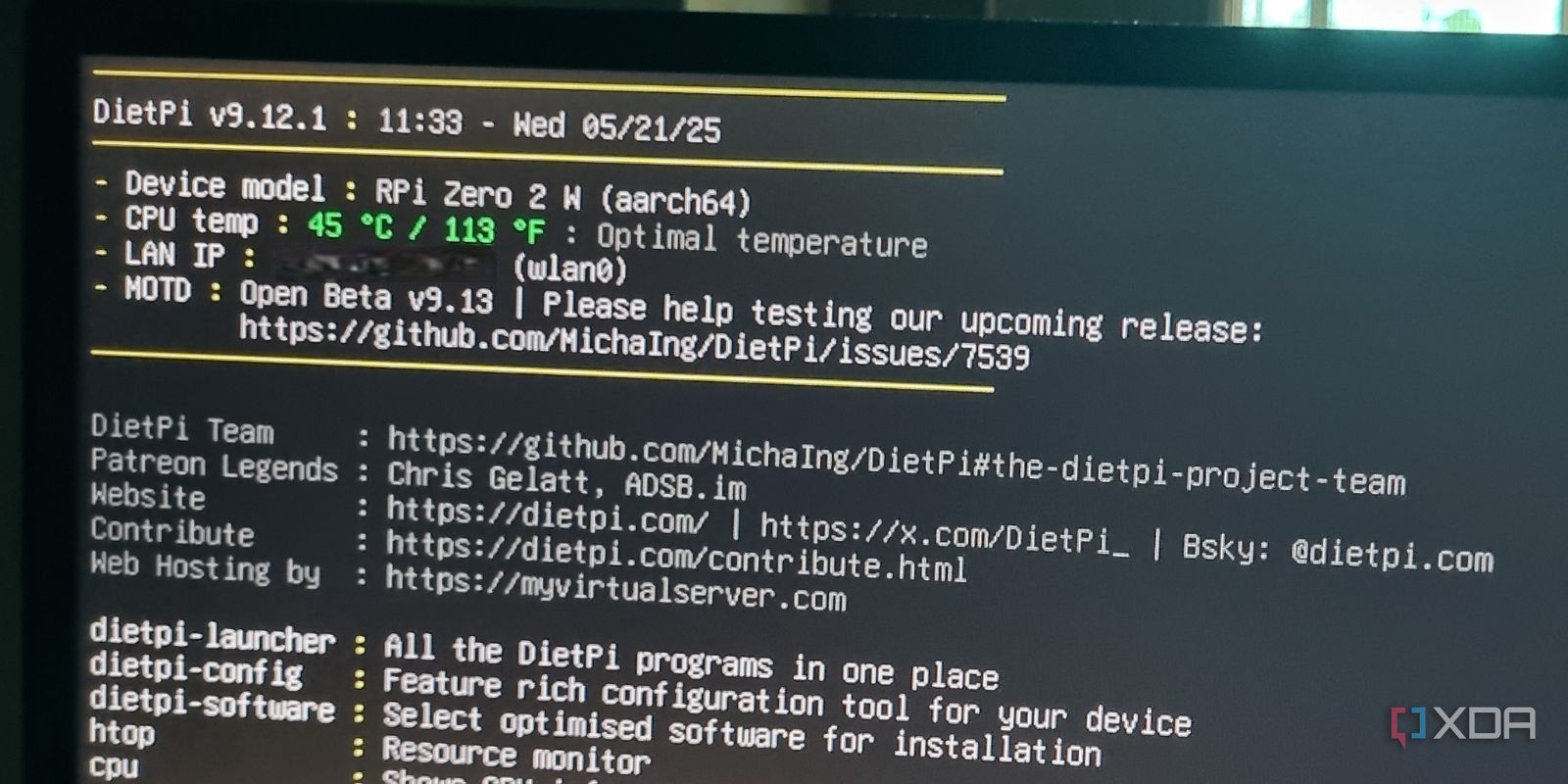 photo of dietpi with wlan on pi zero2w