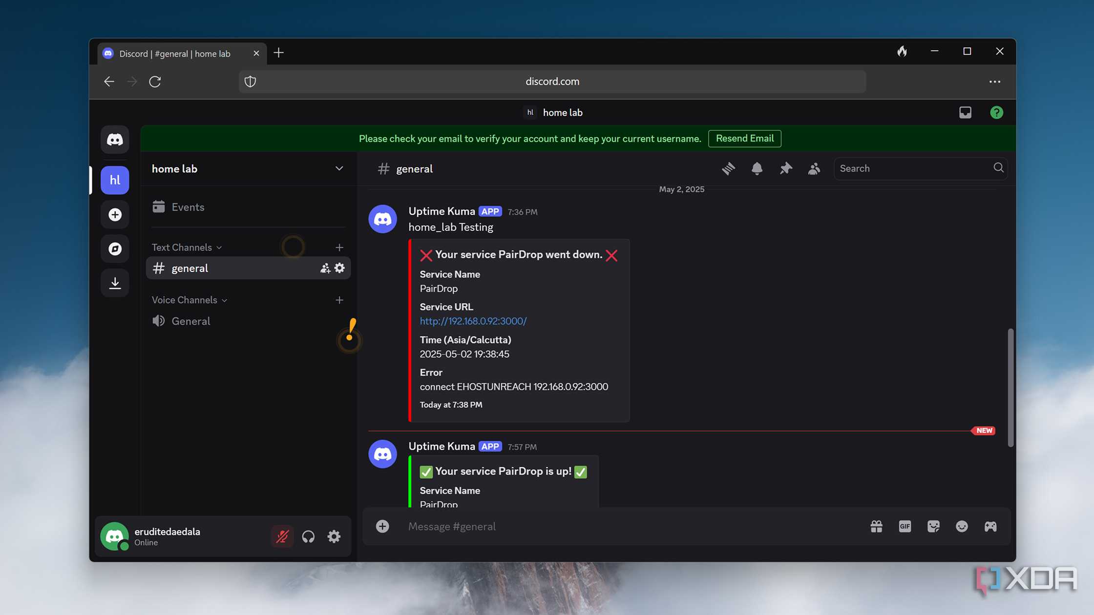Receiving Uptime Kuma notifications in Discord