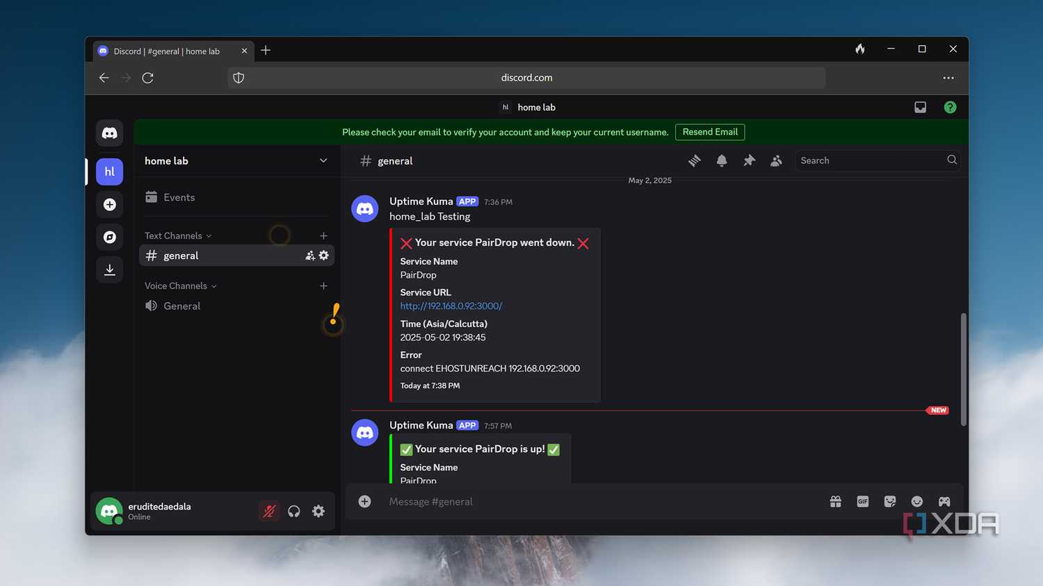 Receiving Uptime Kuma notifications in Discord
