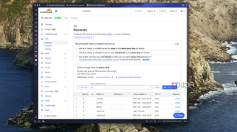 Screenshot of a DNS settings page in Cloudflare showing various DNS records for a domain