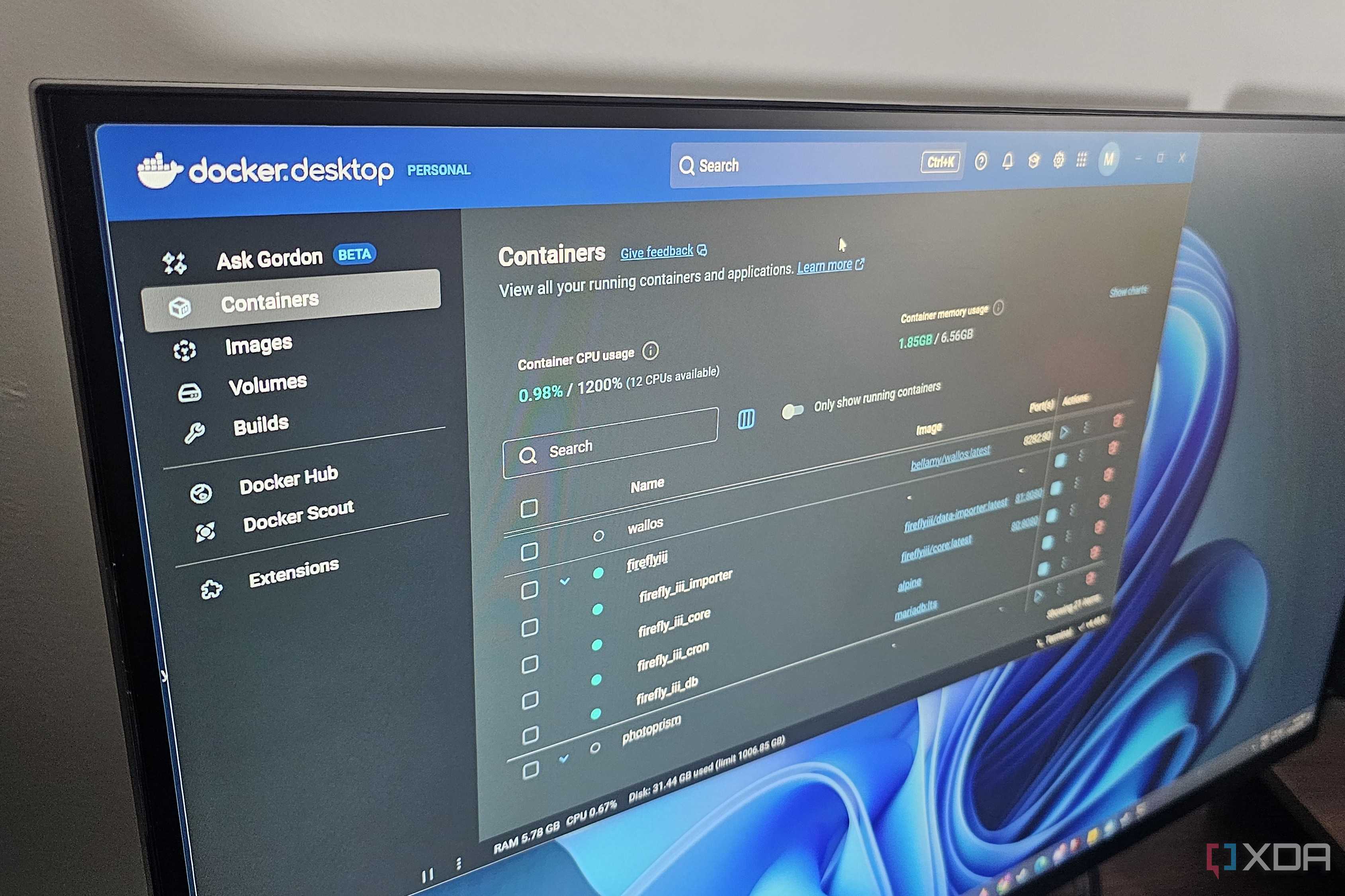 docker desktop on a windows pc screen