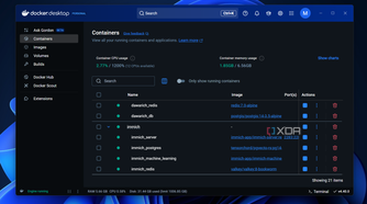docker desktop running on windows with a variety of containers
