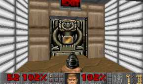 A screenshot from the 1993 MS-DOS game, Doom.