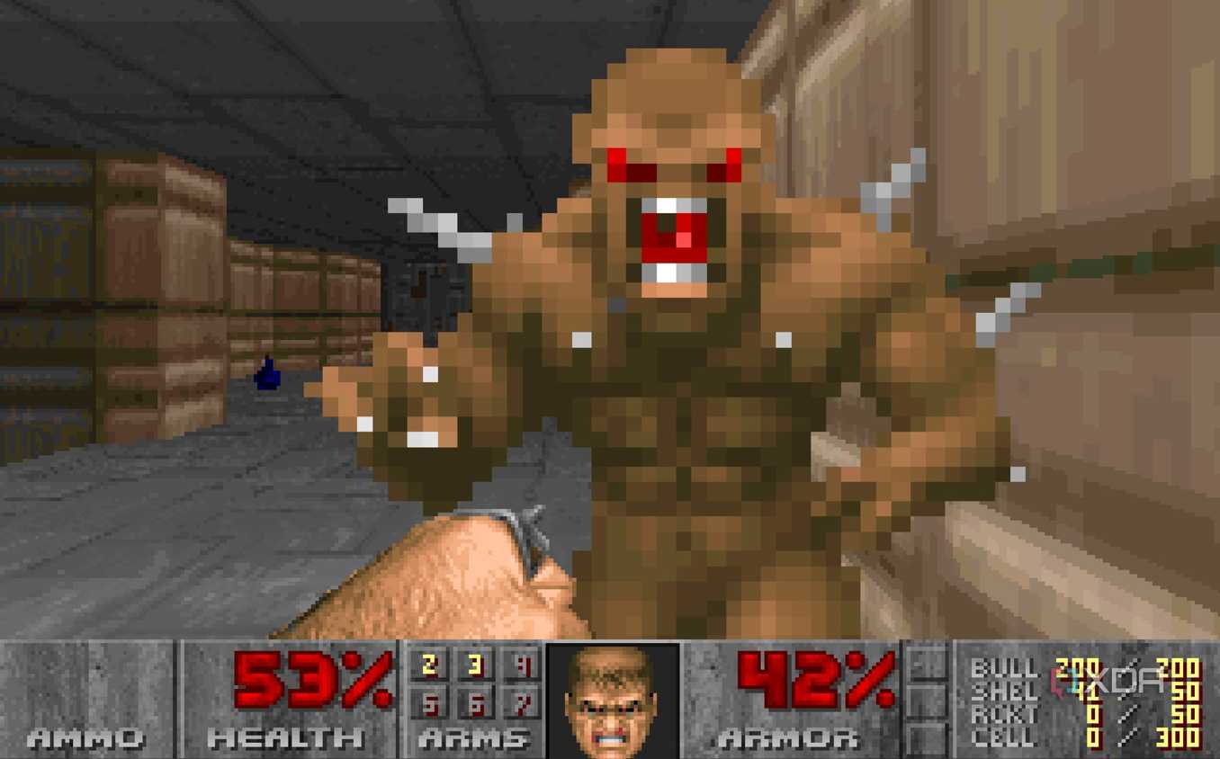 A screenshot from the 1993 MS-DOS game, Doom.