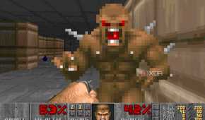 A screenshot from the 1993 MS-DOS game, Doom.
