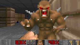 A screenshot from the 1993 MS-DOS game, Doom.