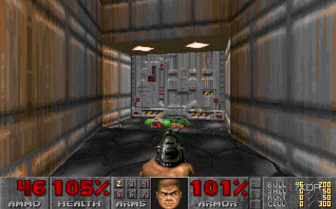 A screenshot from the 1993 MS-DOS game, Doom.