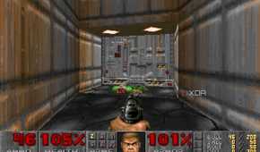 A screenshot from the 1993 MS-DOS game, Doom.