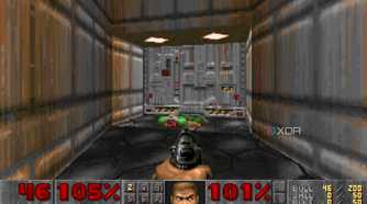 A screenshot from the 1993 MS-DOS game, Doom.