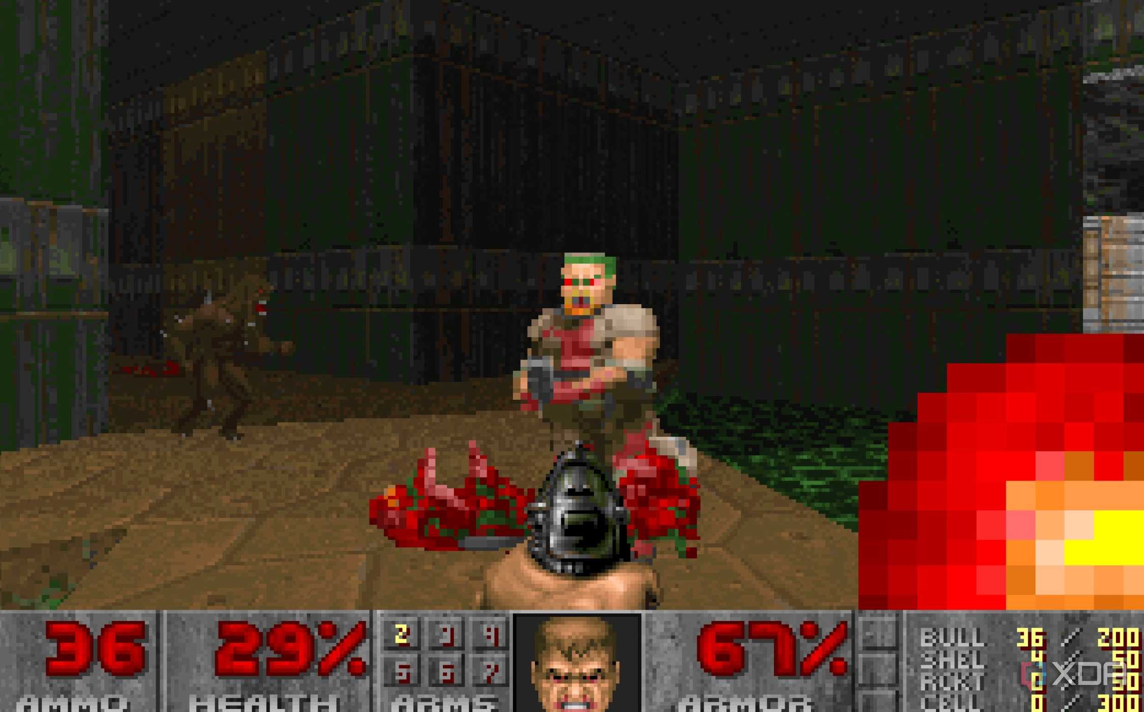 A screenshot from the 1993 MS-DOS game, Doom.