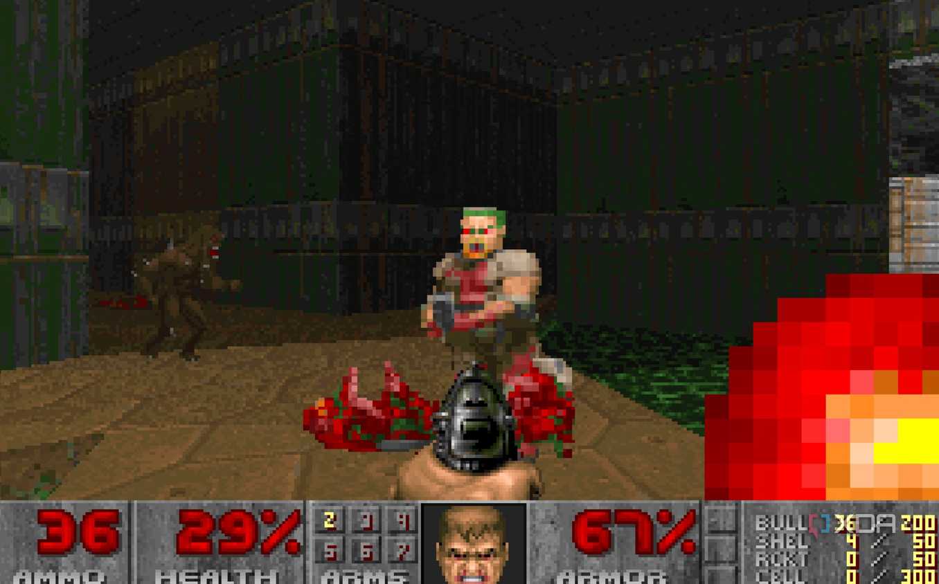 A screenshot from the 1993 MS-DOS game, Doom.