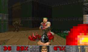 A screenshot from the 1993 MS-DOS game, Doom.
