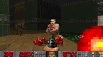 A screenshot from the 1993 MS-DOS game, Doom.