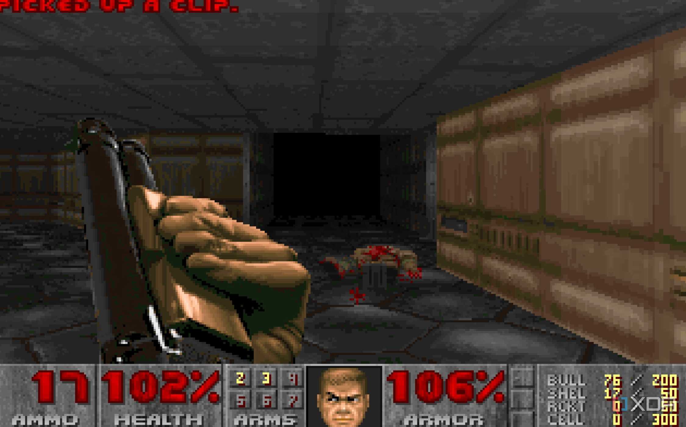 A screenshot from the 1993 MS-DOS game, Doom.