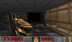 A screenshot from the 1993 MS-DOS game, Doom.