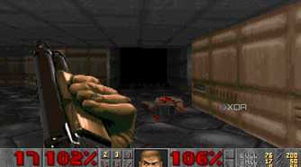 A screenshot from the 1993 MS-DOS game, Doom.