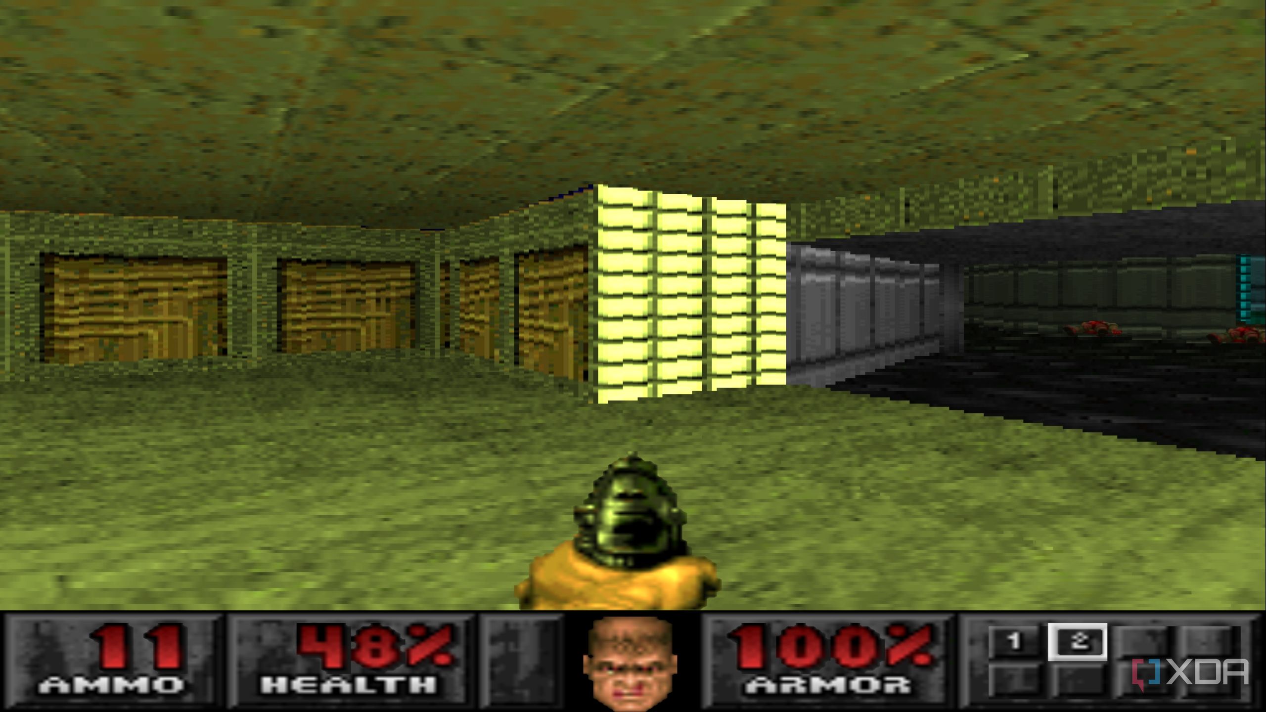 A green-lit room in PlayStation 1 game Doom.