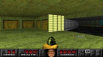 A green-lit room in PlayStation 1 game Doom.