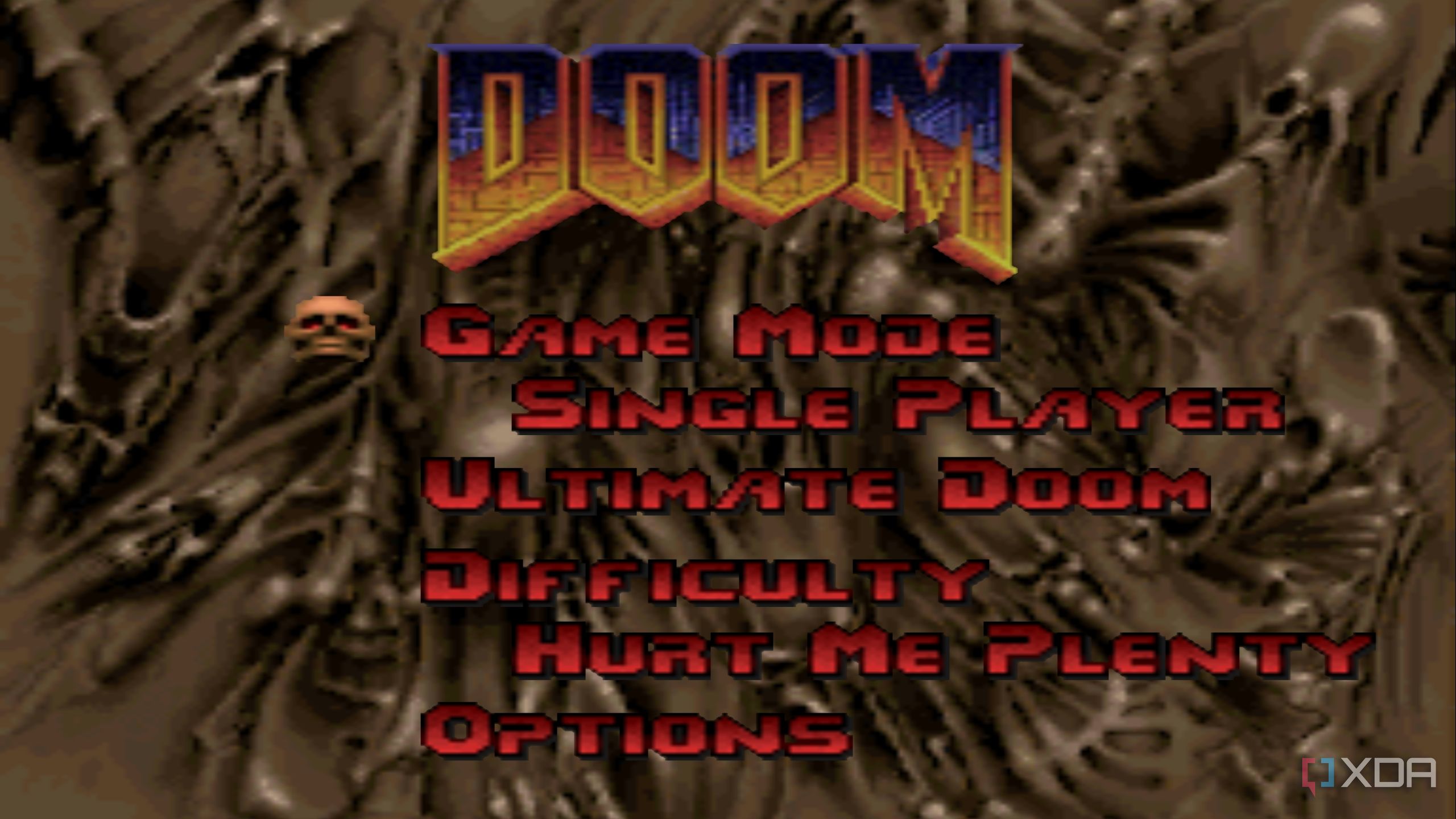 The main menu in PlayStation 1 game Doom.