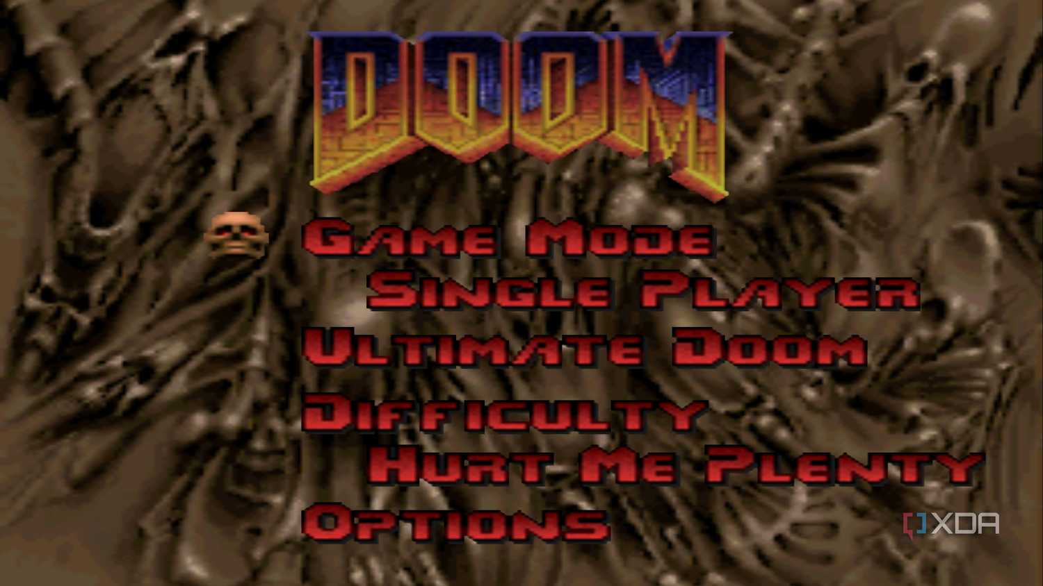 The main menu in PlayStation 1 game Doom.