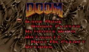 The main menu in PlayStation 1 game Doom.