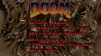 The main menu in PlayStation 1 game Doom.