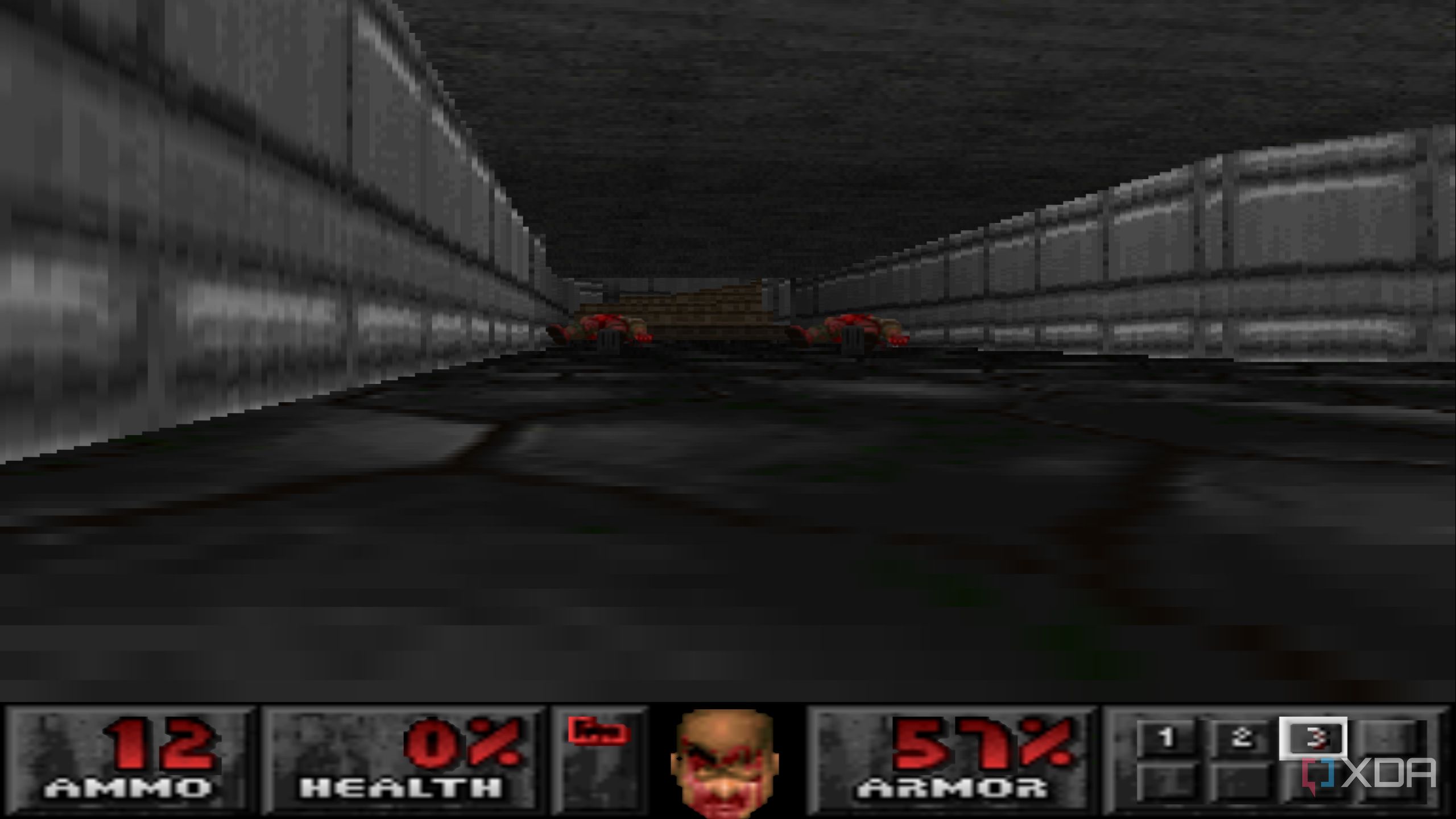 The Doom marine falling to his death in PlayStation 1 game Doom.
