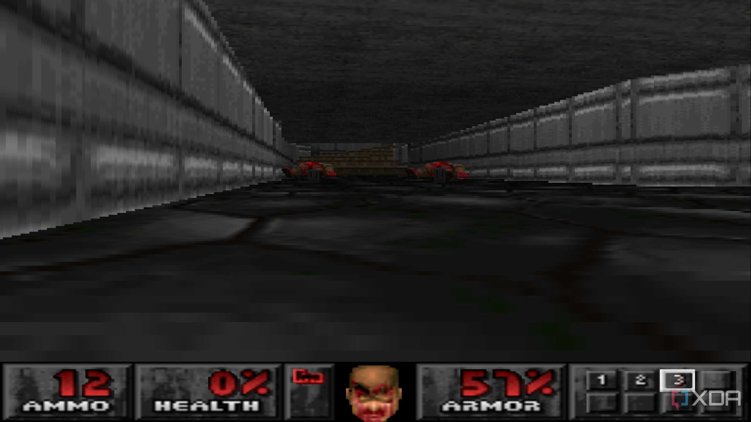 The Doom marine falling to his death in PlayStation 1 game Doom.