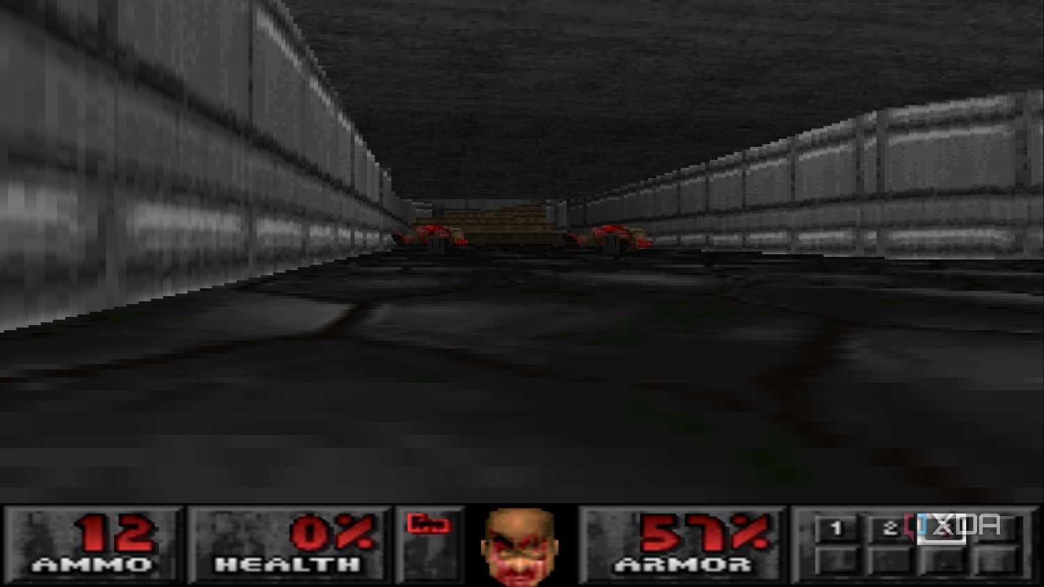 The Doom marine falling to his death in PlayStation 1 game Doom.