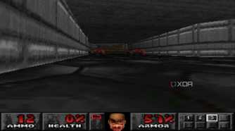 The Doom marine falling to his death in PlayStation 1 game Doom.
