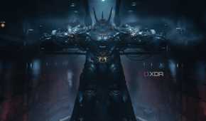 A gray Atlan Mech in Doom: The Dark Ages.