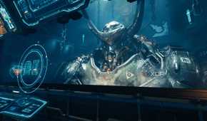 A huge Atlan Mech stationed and being monitored in Doom: The Dark Ages.