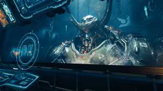 A huge Atlan Mech stationed and being monitored in Doom: The Dark Ages.