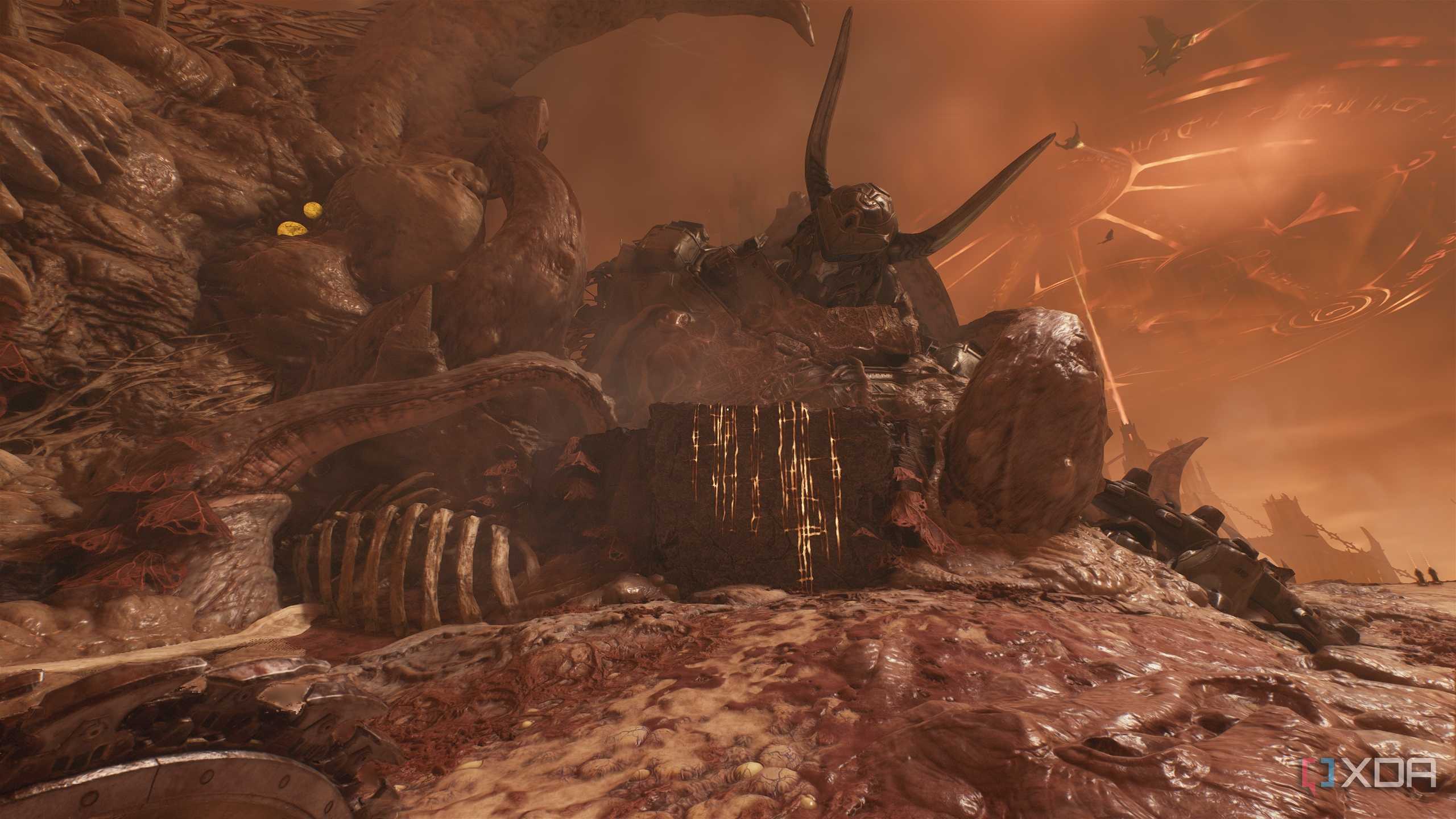 A fallen Atlan Mech in hell in Doom: The Dark Ages.
