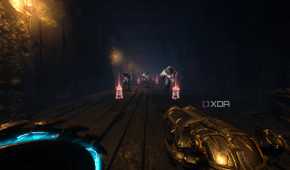A corridor lined with Hellknights and Melee charge ammo in chapter 17 of Doom: The Dark Ages.