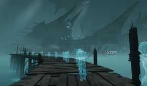 Wooden pier leading to the barge of souls in chapter 19 of Doom: The Dark Ages.