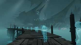 Wooden pier leading to the barge of souls in chapter 19 of Doom: The Dark Ages.