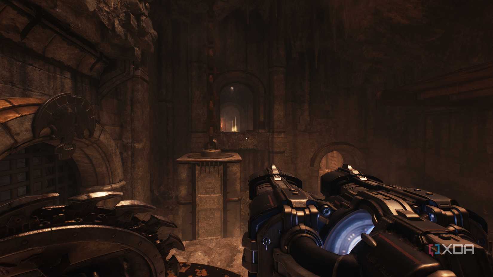 The slayer standing atop a box in Doom: The Dark Ages.